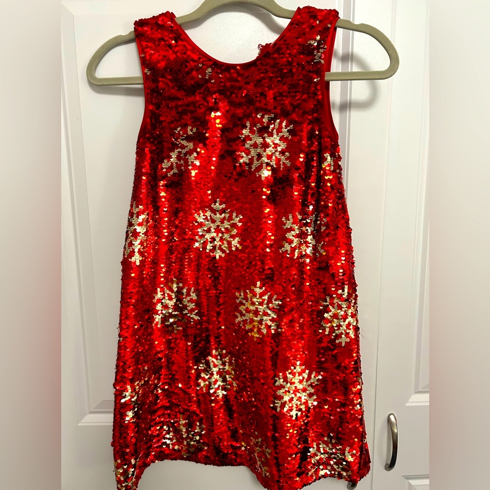 Cat & Jack sequin Christmas snow flake red dress sleeves less size M 7/8